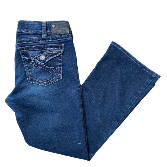 Silver Jeans Suki Surplus Womens 32x29 Dark Wash Mid Rise Flap Pockets Stretch - Picture 1 of 9